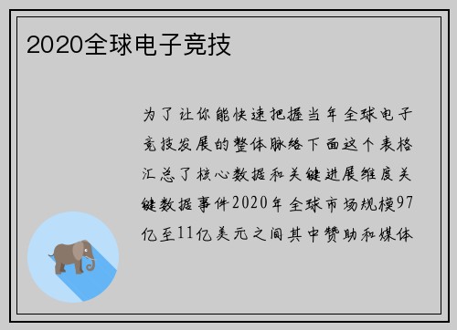 2020全球电子竞技